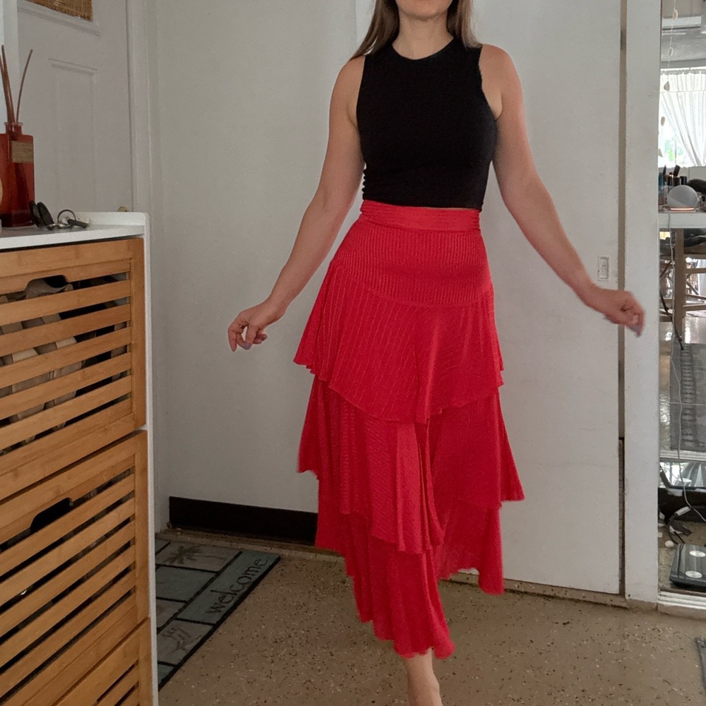 Ted Baker Tiered Midi Skirt Coral Red Stripe Enok